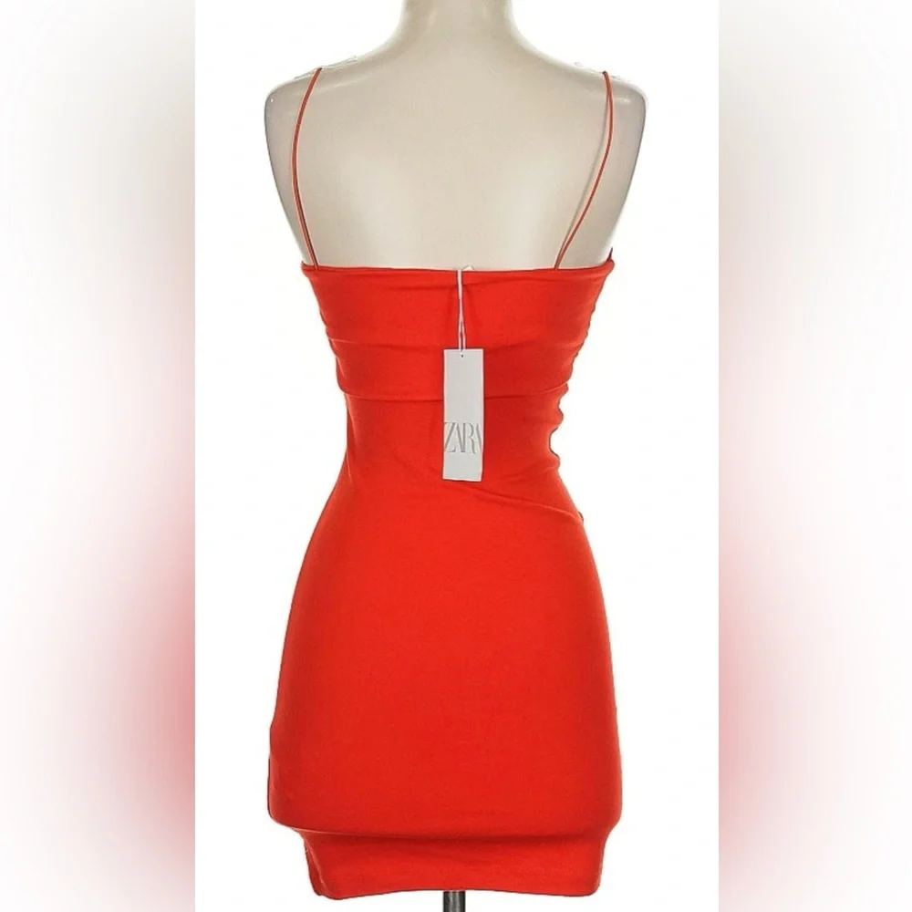 SOLD Zara Red Orange Mini Bodycon Silhouette Cocktail Dress Sz S NEW - Picture 4 of 7